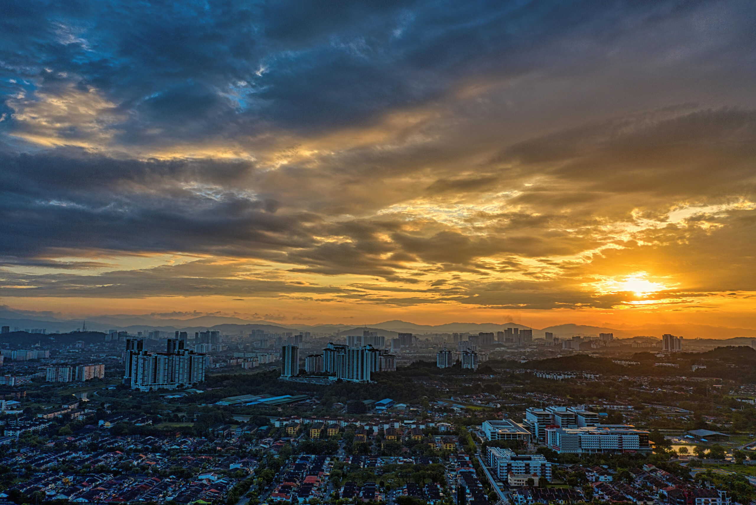 Sunrise over a city